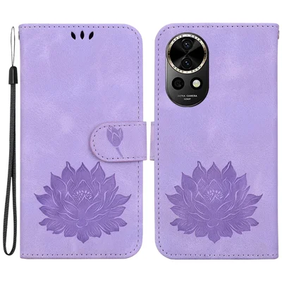 For Huawei nova 12 5G Phone Case Lotus Imprint Leather Stand Wallet Cover - Purple