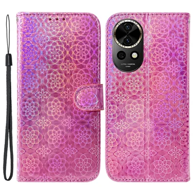 For Huawei nova 12 5G Wallet Phone Case Dazzling Flower PU Leather Flip Cover - Pink