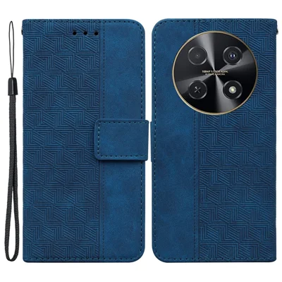 For Huawei nova 12i 4G Case Geometry Imprint Leather Wallet Stand Cell Phone Cover - Blue