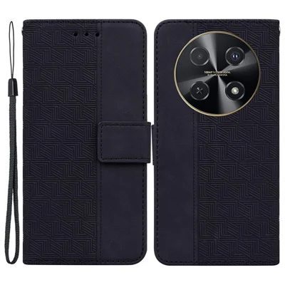 Etui na Huawei nova 12i 4G, etui skórzane z nadrukiem geometrii, etui z funkcją portfela i podstawką, pokrowiec na telefon komórkowy - Czarny