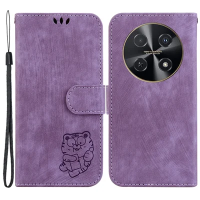 For Huawei nova 12i 4G Leather Wallet Case Cute Tiger Imprint Phone Cover - Purple