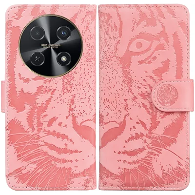 For Huawei nova 12i 4G Wallet Phone Case Tiger Imprint PU Leather Flip Cover - Pink