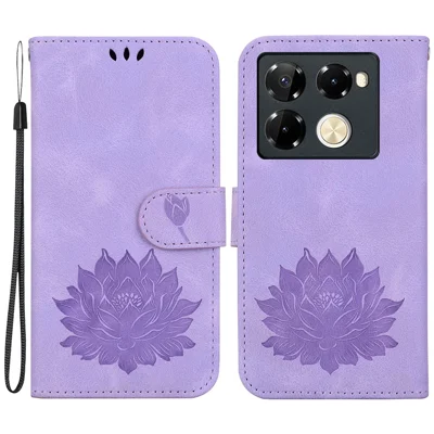 For Infinix Note 40 Pro 5G / Note 40 Pro+ Wallet Case Lotus Imprint Leather Stand Phone Cover - Purple