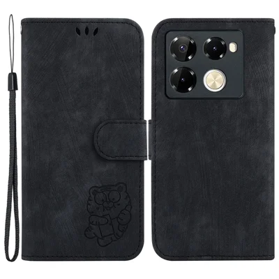 For Infinix Note 40 Pro 5G / Note 40 Pro+ Case Little Tiger Imprint Leather Wallet Phone Cover - Black