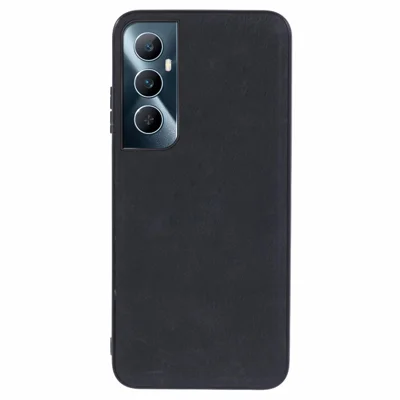 For Realme C65 4G Case Leather Coated PC+TPU Shockproof Phone Cover - Black
