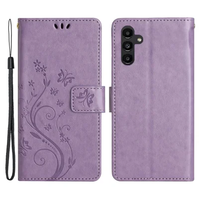 For Samsung Galaxy S24 FE Phone Case Butterfly Flower Imprinted Leather Flip Cover - Light Purple