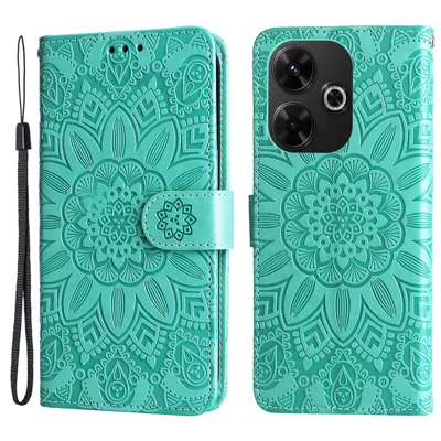 For Xiaomi Redmi 13x 4G / 13 5G / 13 4G / Redmi Note 13R 5G / Poco M6 4G Leather Case Sunflower Phone Cover - Green