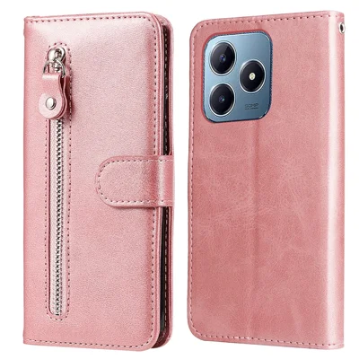 For Realme Note 60x 4G / C63 4G / C61 4G / Note 60 Leather Case Zipper Pocket Phone Cover - Pink