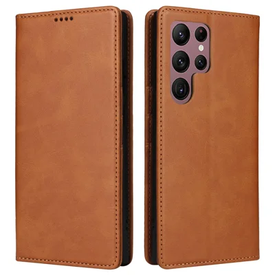 Voor Samsung Galaxy S22 Ultra 5G hoesje Lederen telefoonhoesje met RFID-blokkering - Bruin