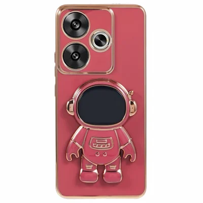 For Xiaomi Redmi Turbo 3 5G / Poco F6 5G Case TPU Phone Cover Electroplating with Astronaut Hidden Kickstand - Red
