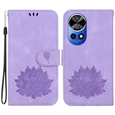 For Huawei nova 12 Pro 5G / 12 Ultra 5G Case Lotus Imprint Leather Stand Wallet Phone Cover - Purple