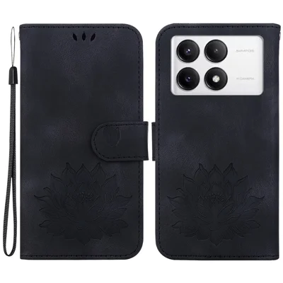 For Xiaomi Poco F6 Pro 5G / Redmi K70 5G / K70 Pro 5G Wallet Phone Case Lotus Imprint Leather Cover - Black