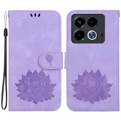 For Infinix Note 40 Phone Case Lotus Imprint Leather Stand Wallet Cover - Purple