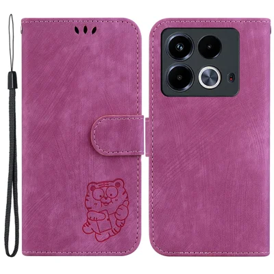For Infinix Note 40 Wallet Phone Case Cute Tiger Imprint Leather Flip Cover - Rose