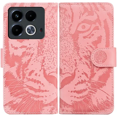 For Infinix Note 40 Case Tiger Imprint Stand Leather Phone Cover - Pink