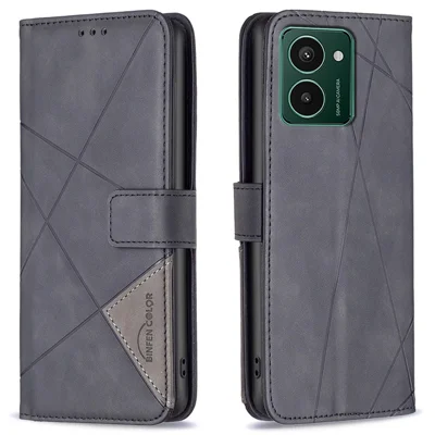 BINFEN COLOR voor HMD Pulse Pro telefoonhoesjes portemonnee stand geometrische imitatie lederen hoes - Zwart