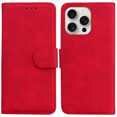 Voor iPhone 16 Pro hoesje effen kleur PU-leer standaard telefoonhoes - Rood