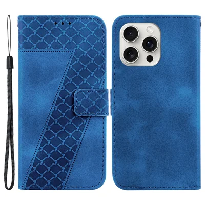 Voor iPhone 16 Pro-hoesje 7-vormig patroon Lederen Stootvaste telefoonhoes - Blauw