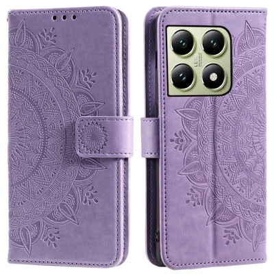 For Xiaomi 14T Stand Case Imprinted Totem PU Leather Wallet Phone Cover - Purple