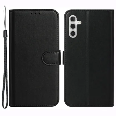 For Samsung Galaxy S24 FE Case Wallet PU Leather Solid Color Phone Cover - Black