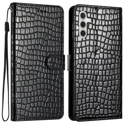 For Samsung Galaxy S24 FE Case Wallet PU Leather Phone Cover Crocodile Texture - Black