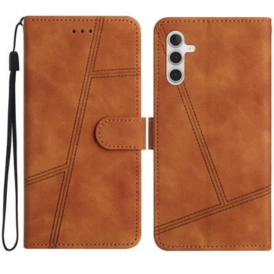 For Samsung Galaxy S24 FE Case Wallet PU Leather Phone Cover Lines Imprinted - Brown