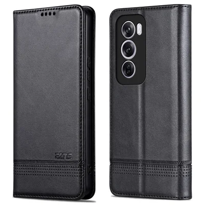 AZNS For Oppo Reno12 5G (Global) Phone Case Cowhide Texture PU Leather Phone Cover - Black
