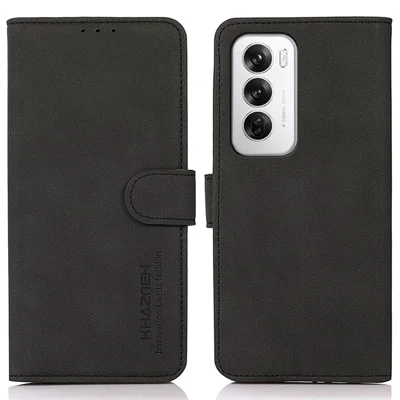KHAZNEH For Oppo Reno12 5G (Global) Phone Case Protective PU Leather Wallet Cover - Black