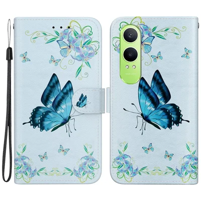 For OnePlus Nord CE4 Lite 5G / Oppo K12x 5G (China) Phone Case Pattern Print Leather Wallet Cover - Blue Butterfly Flower
