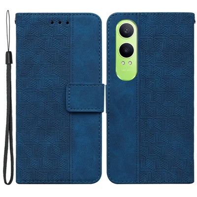 For OnePlus Nord CE4 Lite 5G / Oppo K12x 5G (China) Case PU Leather Geometry Imprint Wallet Phone Cover - Blue