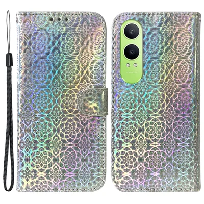 For OnePlus Nord CE4 Lite 5G / Oppo K12x 5G (China) Case Dazzling Flower Anti-Drop Leather Phone Cover - Grey