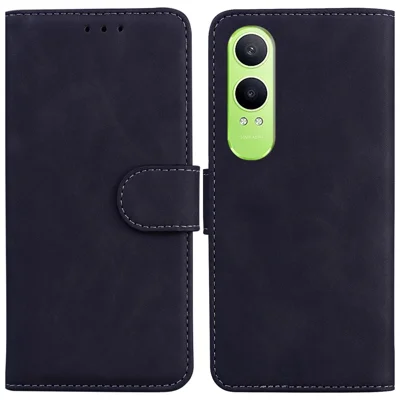 For OnePlus Nord CE4 Lite 5G / Oppo K12x 5G (China) Case Solid Color PU Leather Stand Phone Cover - Black