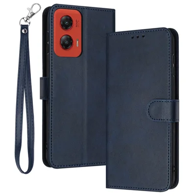 For Motorola Moto G Stylus 5G (2024) Case PU Leather Folding Stand Phone Cover with Wrist Strap - Sapphire