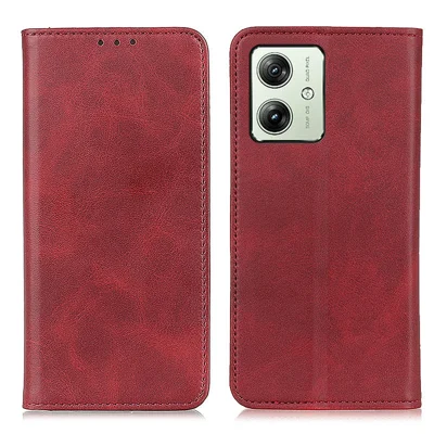 For Motorola Moto G64 5G Wallet Case Cowhide Texture Split Leather Phone Cover - Red