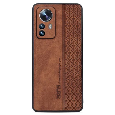 AZNS Anti-fall Phone Case for Xiaomi 12 Lite 5G, Stylish Pattern Imprinted PU Leather+TPU Phone Protective Shell - Brown