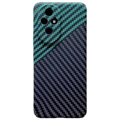 For Honor 200 5G Case Carbon Fiber Texture Drop-Proof Hard PC Phone Cover - Black+Green