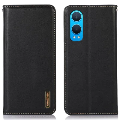 KHAZNEH For OnePlus Nord CE4 Lite 5G / Oppo K12x 5G (China) Case Genuine Cow Leather Phone Cover - Black
