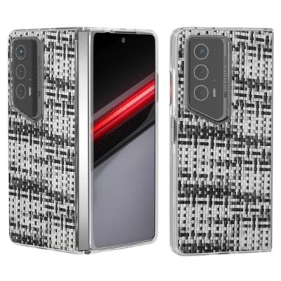 Futera na Honor Magic V2 RSR Porsche Design z teksturą w kratkę, przezroczyste krawędzie, skóra+PC, pokrowiec na telefon - Czarny+Biały
