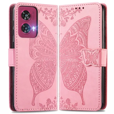 For Motorola Edge 50 Fusion 5G Case Wallet PU Leather Butterfly Phone Cover - Pink