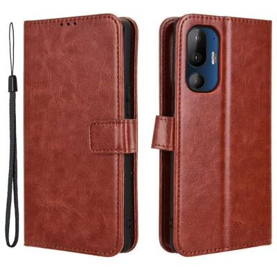 For HTC U24 Pro 5G Leather Phone Case Wallet Crazy Horse Texture - Brown