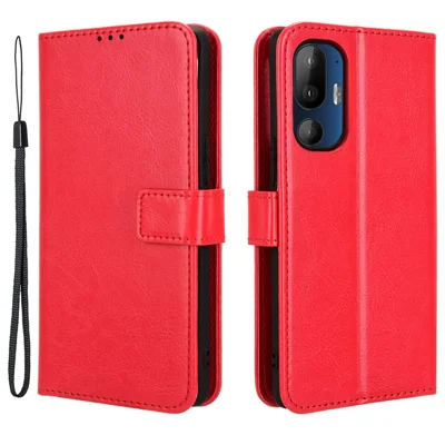 For HTC U24 Pro 5G Leather Phone Case Wallet Crazy Horse Texture - Red
