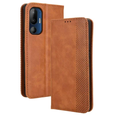 For HTC U24 Pro 5G Case Retro PU Leather Wallet Phone Cover Stand - Brown