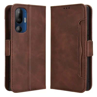 For HTC U24 Pro 5G Case Multiple Card Slots Leather Stand Phone Cover - Brown