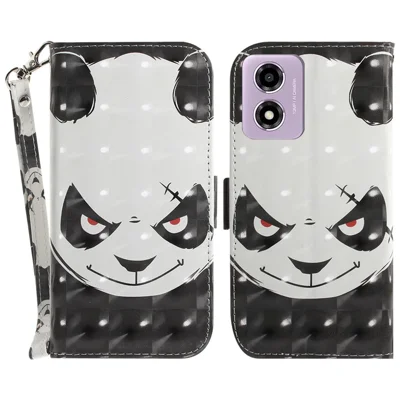 For Motorola Moto G04s 4G / E14 4G Case 3D Pattern Print Leather Flip Wallet Phone Cover - Angry Panda