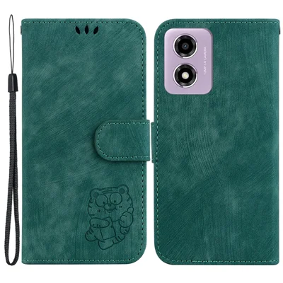 Stand Case for Motorola Moto G04s 4G / E14 4G Cute Tiger Imprint Leather Wallet Phone Cover - Green