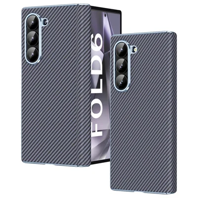For Samsung Galaxy Z Fold6 5G Phone Case Electroplating Lens Carbon Fiber Texture PC Cover - Grey