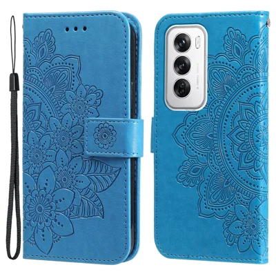 For Oppo Reno12 5G (Global) Case Floral Pattern PU Leather Wallet Stand Phone Cover - Blue