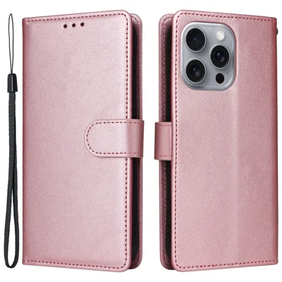For iPhone 16 Pro Max Wallet Case 3 Card Slots Slim-Fit PU Leather Stand Phone Cover - Rose Gold