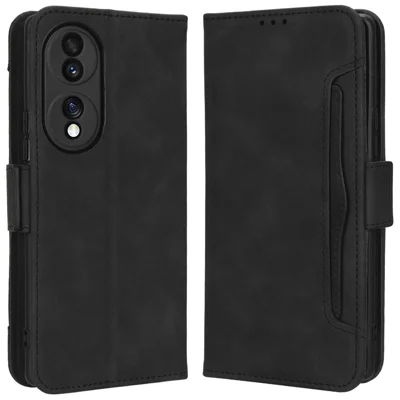 غطاء هاتف من جلد PU لهاتف Honor 70 5G، غطاء واقي مقاوم للسقوط مع فتحات متعددة للبطاقات وحامل مستقر ومحفظة هاتف - أسود