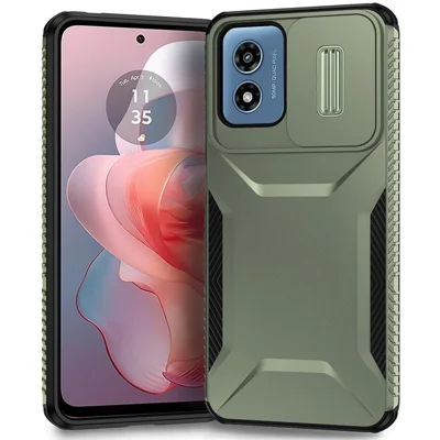 For Motorola Moto G Play (2024) 4G / G22 Case Slide Lens Protection TPU+PC Shockproof Phone Cover - Green